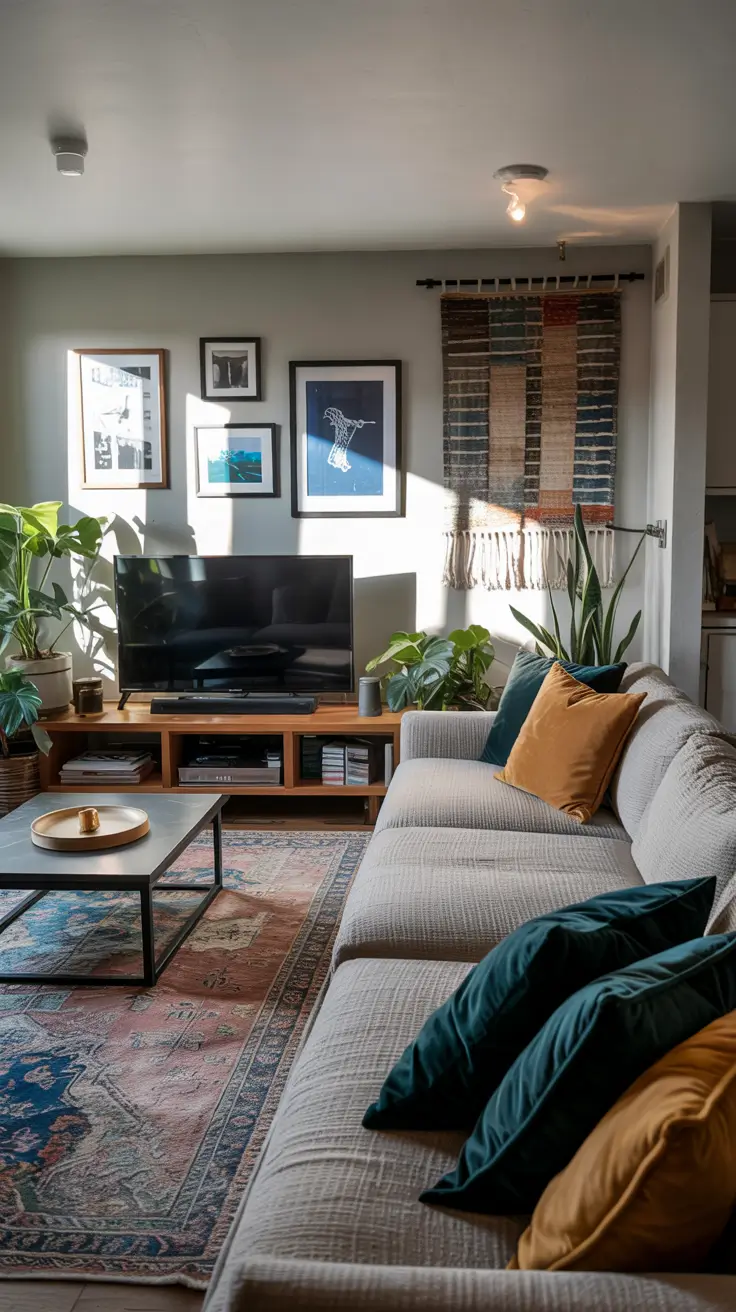 Living Room Tv Wall Ideas Eclectic Style With Art And Plants