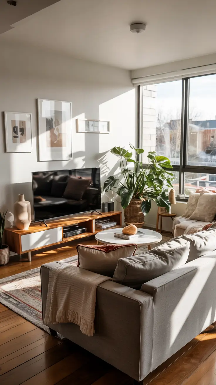 Living Room Tv Wall Ideas Eclectic Style With Art And Plants