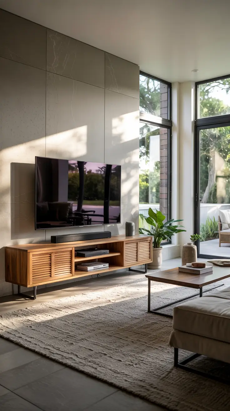 Living Room Tv Wall Ideas Minimal Stone And Wood Balance