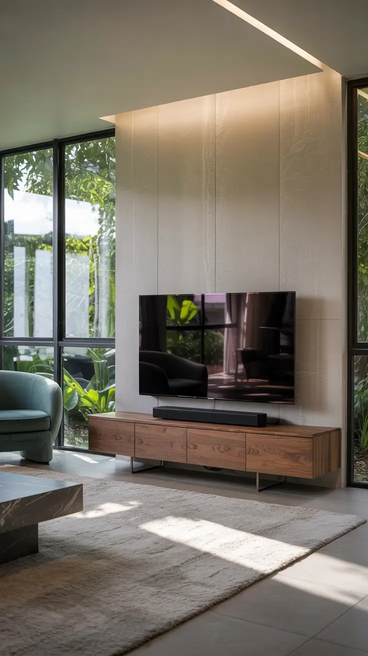 Living Room Tv Wall Ideas Minimal Stone And Wood Balance