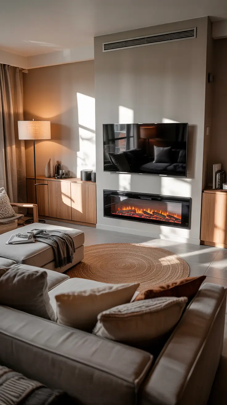 Living Room Tv Wall Ideas Fireplace Centered With Soft Modern Styling