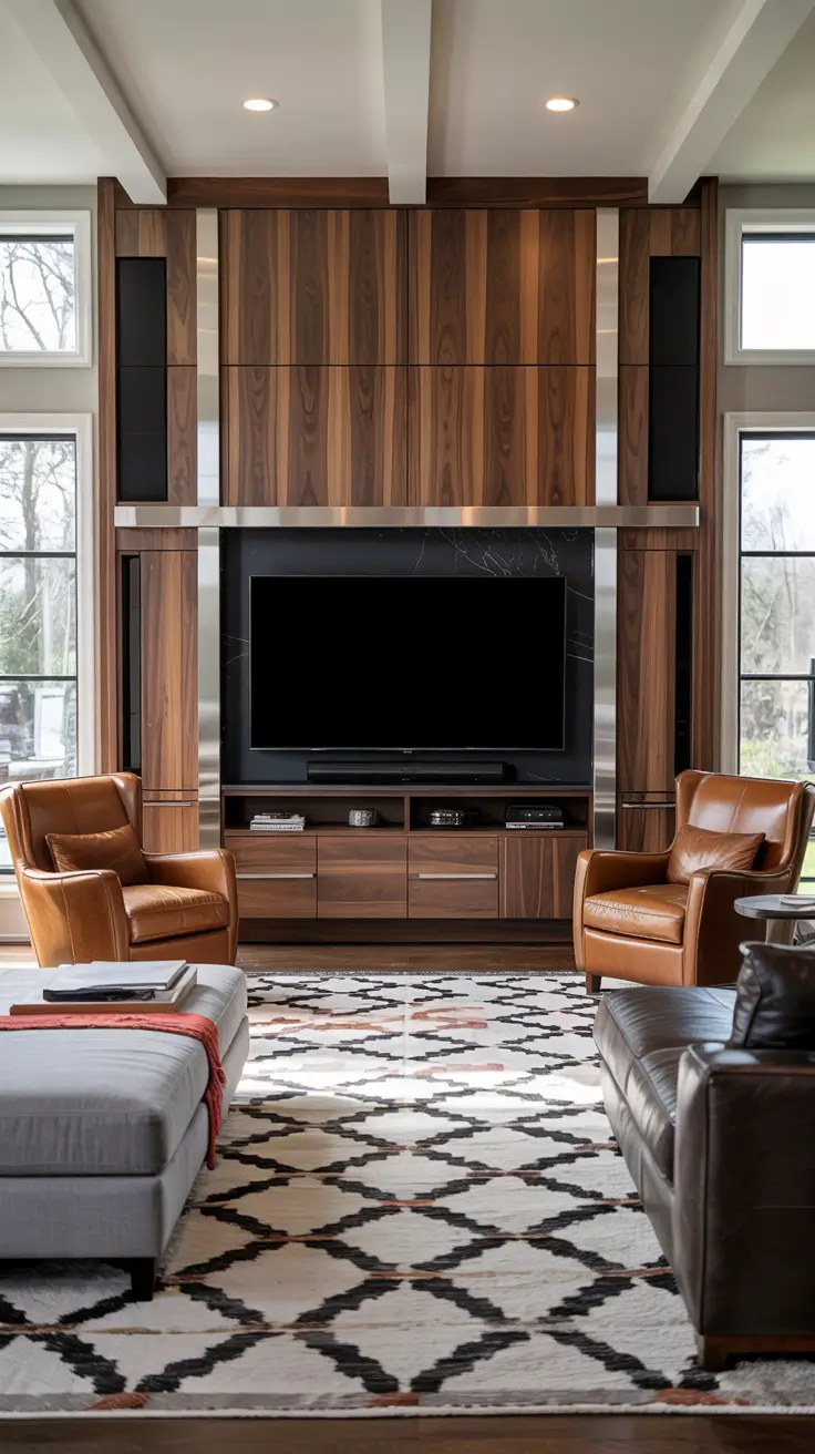 Living Room Tv Wall Ideas With Vertical LED Accent Lighting