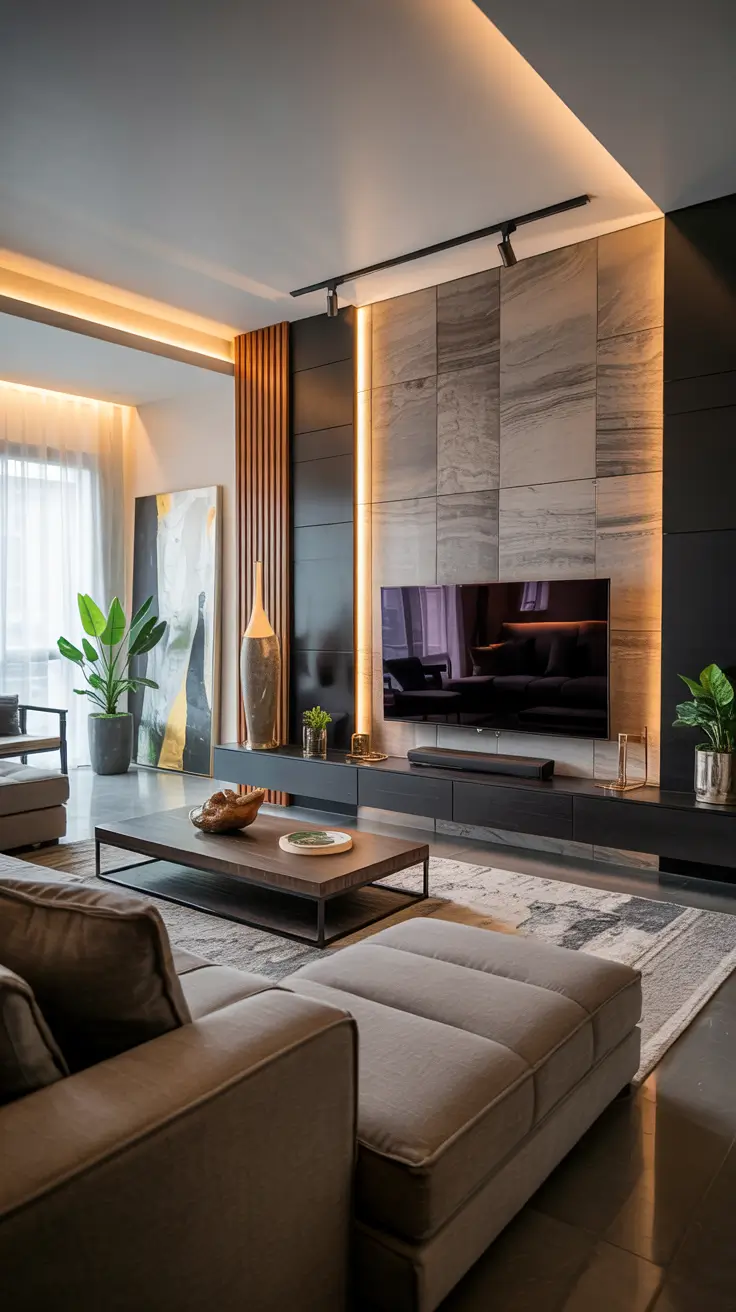 Living Room Tv Wall Ideas Modern Wood And Stone Statement Panels