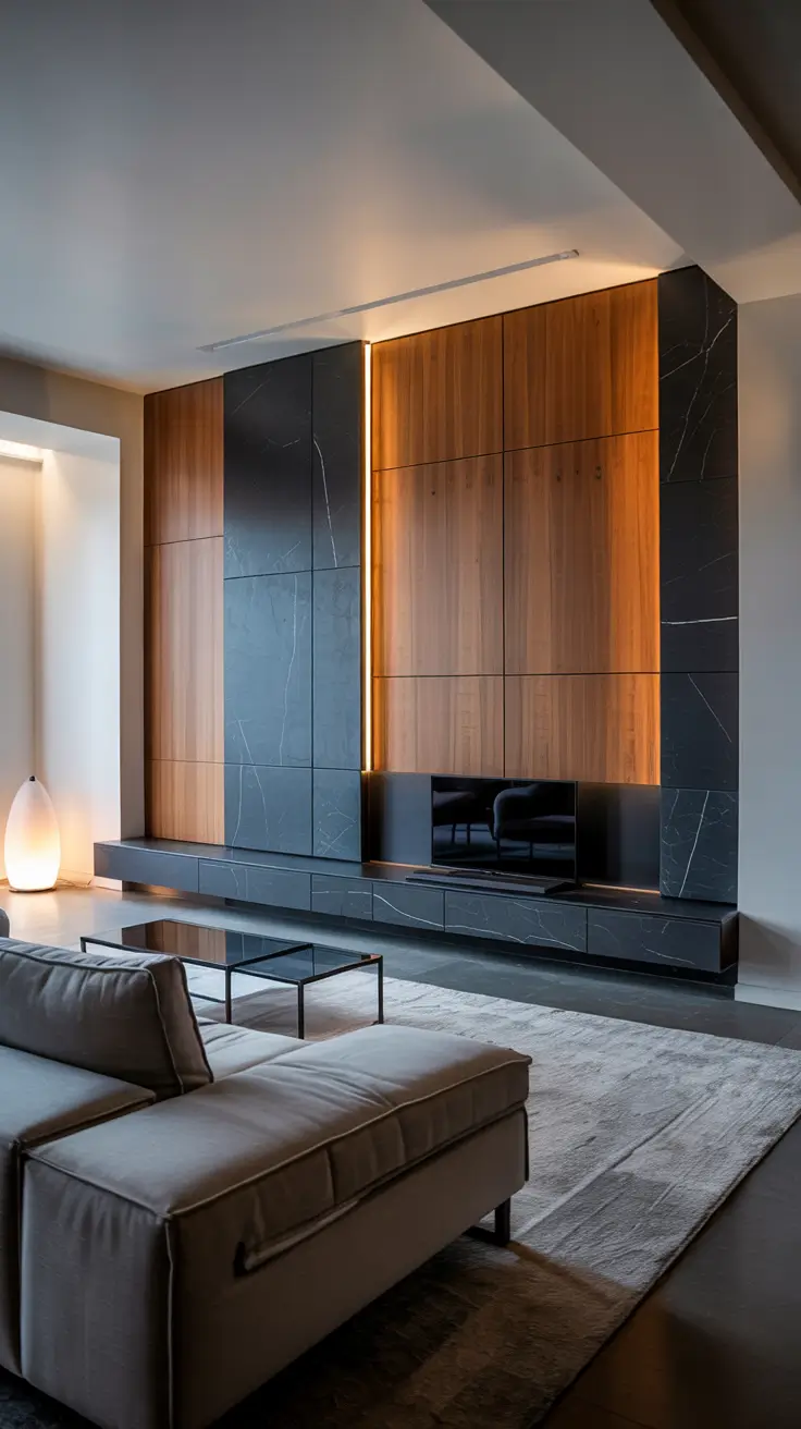 Living Room Tv Wall Ideas Modern Wood And Stone Statement Panels