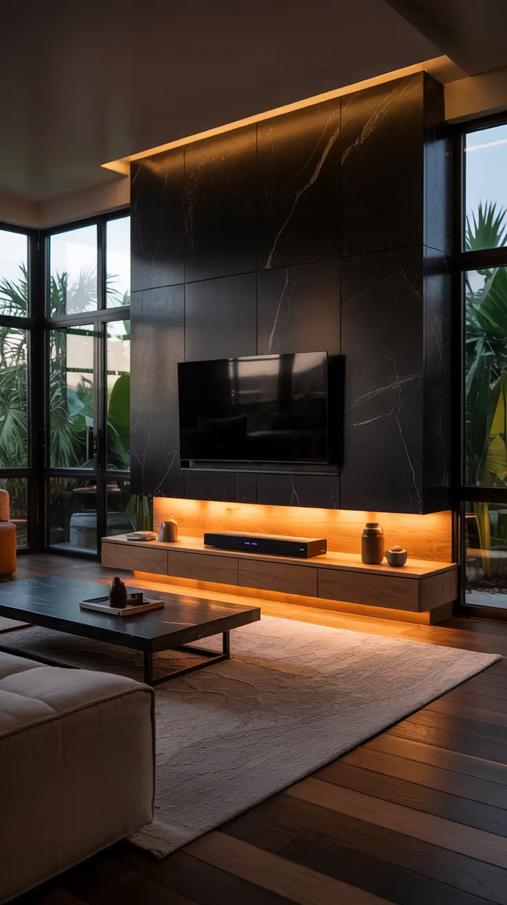 Living Room Tv Wall Ideas Black Accents For Bold Interior Design