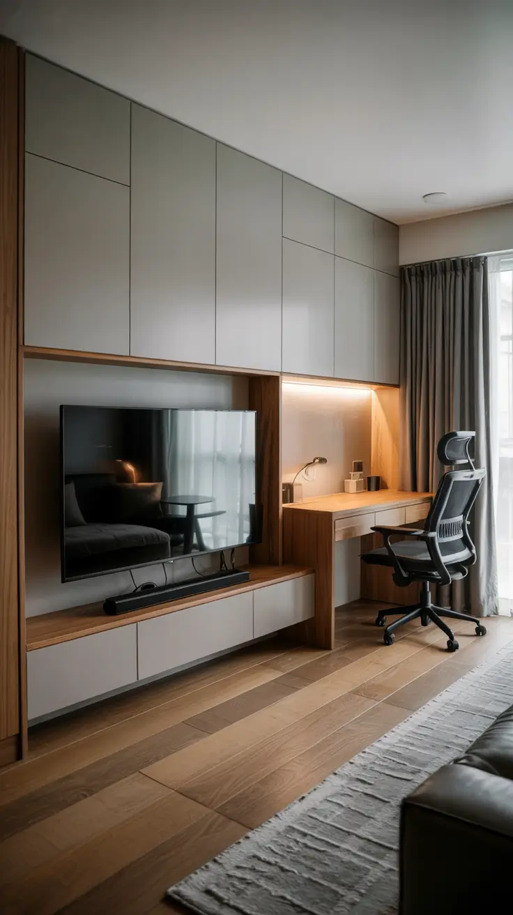 Living Room Tv Wall Ideas With Desk For Work And Entertainment Balance