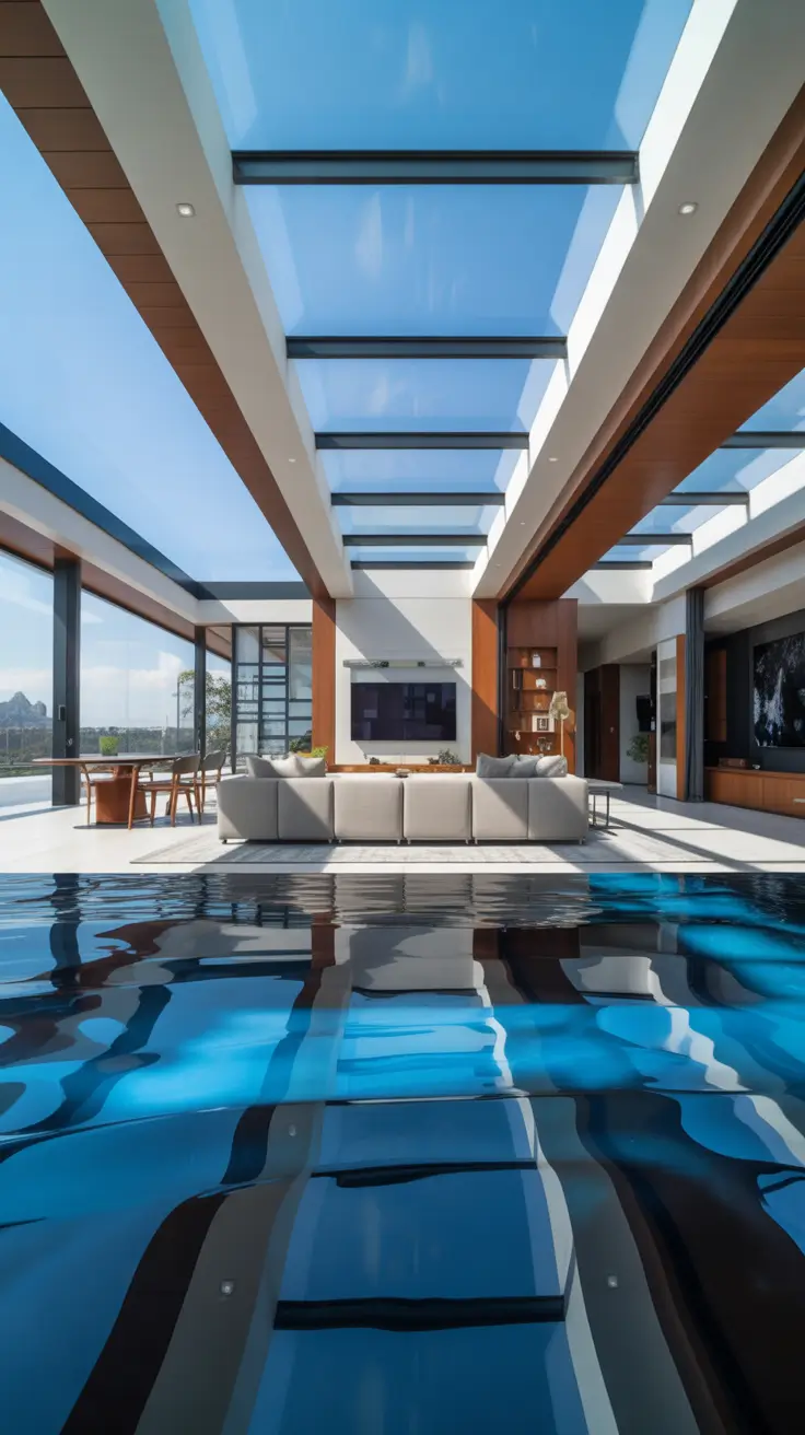 luxury living room ideas 2026 Indoor-Outdoor Modern Luxury Living Room Ideas With Glass Roof Drama