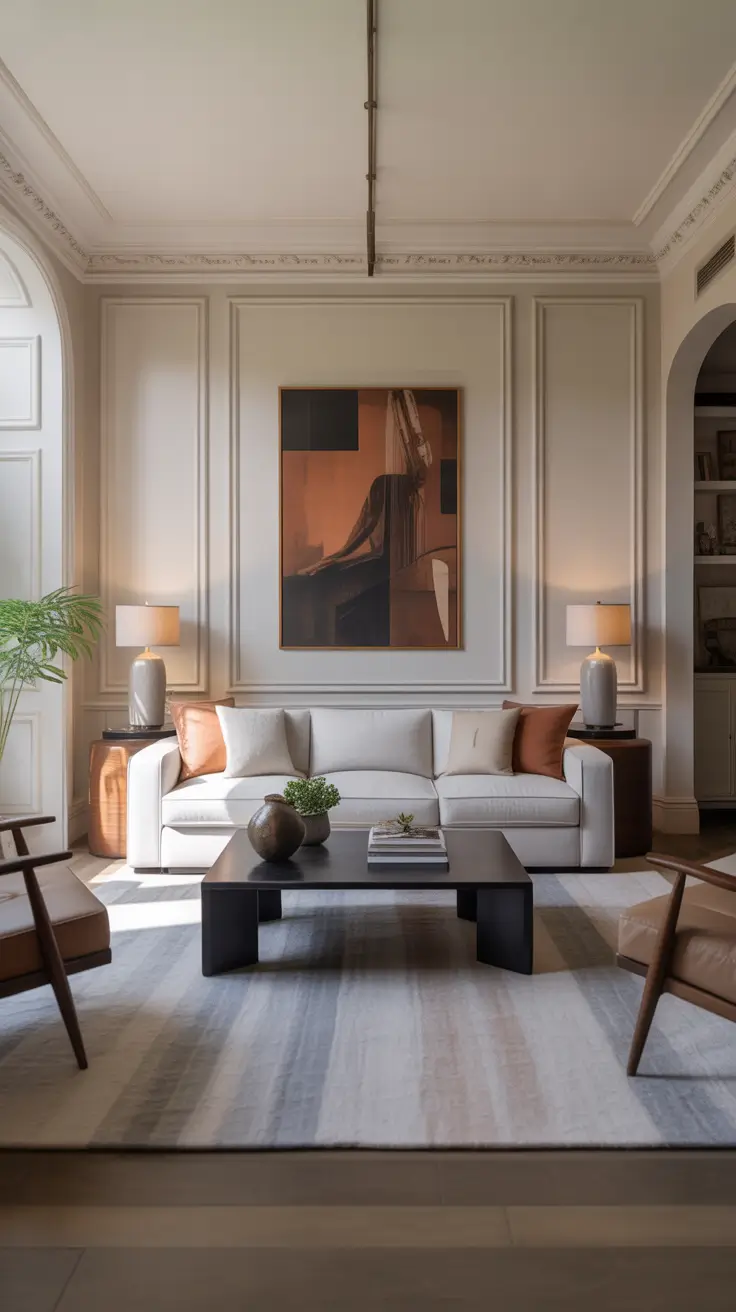 luxury living room ideas 2026 Sculpted Neoclassical Modern Luxury Living Room Ideas With Architectural Detail