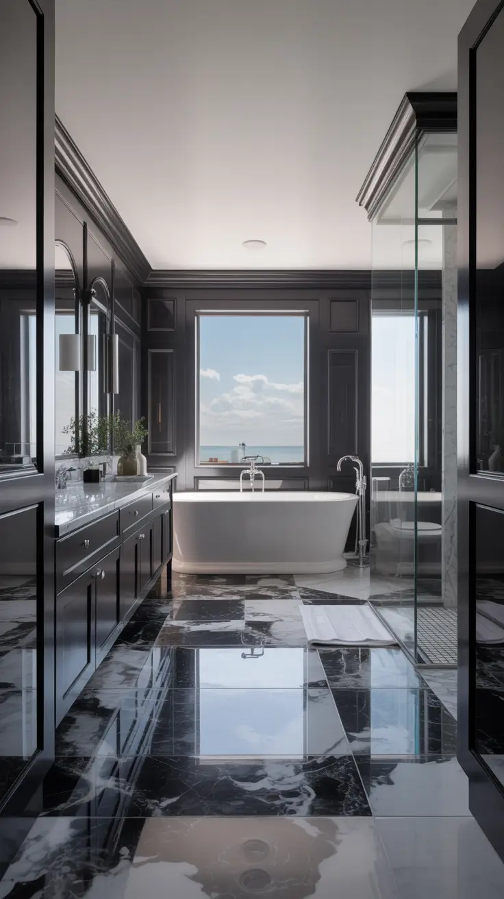 master bathroom ideas 2026 Dramatic Black Accents Elevating Master Bathrooms Decorations