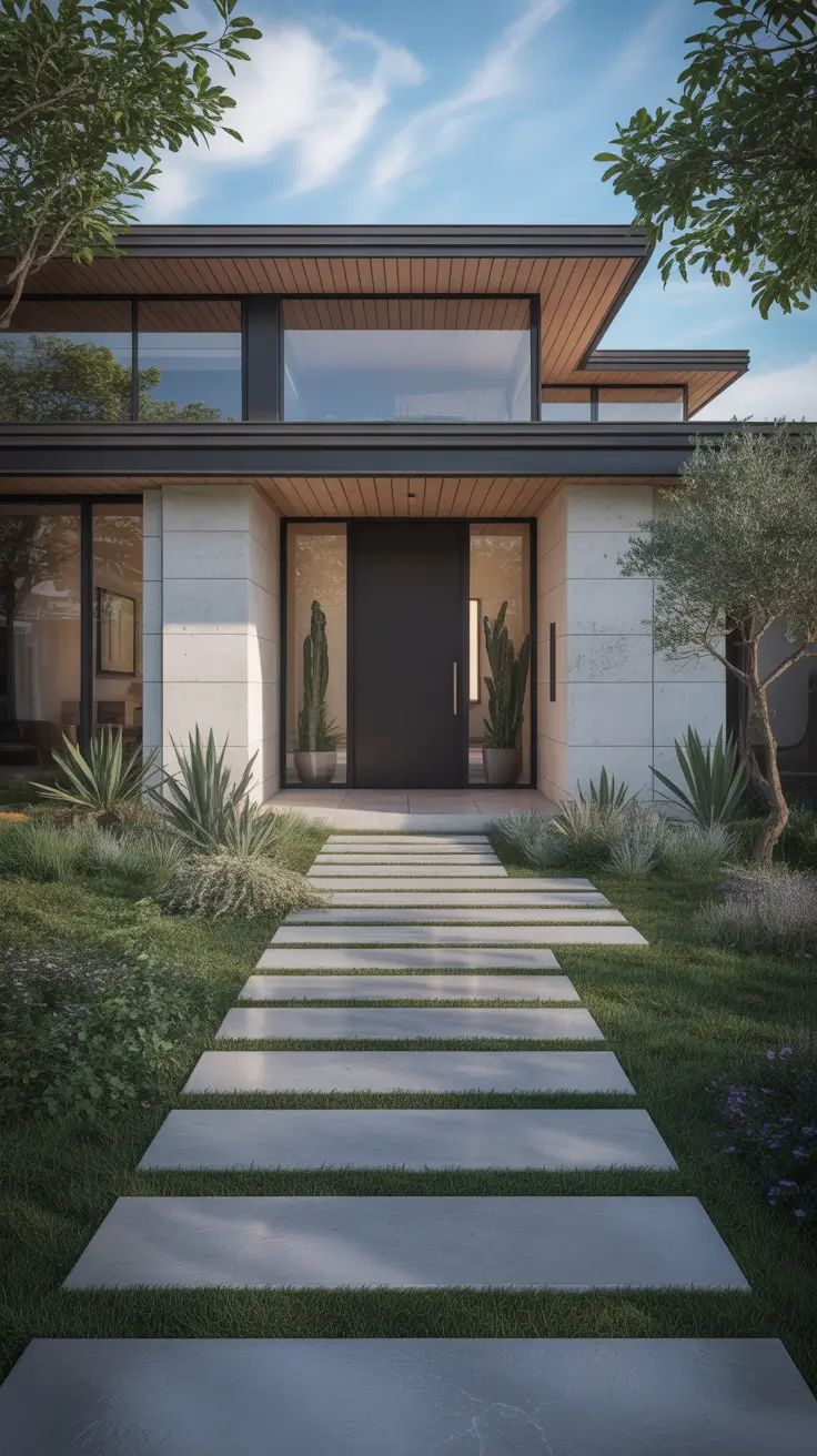 modern front yard 2026 Modern Front Yard Entrance Ideas With Statement Pathways