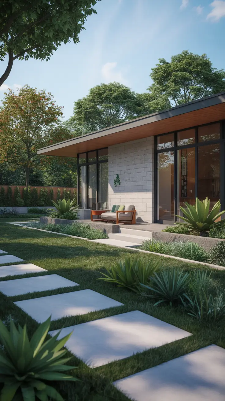 modern front yard 2026 Mid Century Influences In Modern Front Yard Design