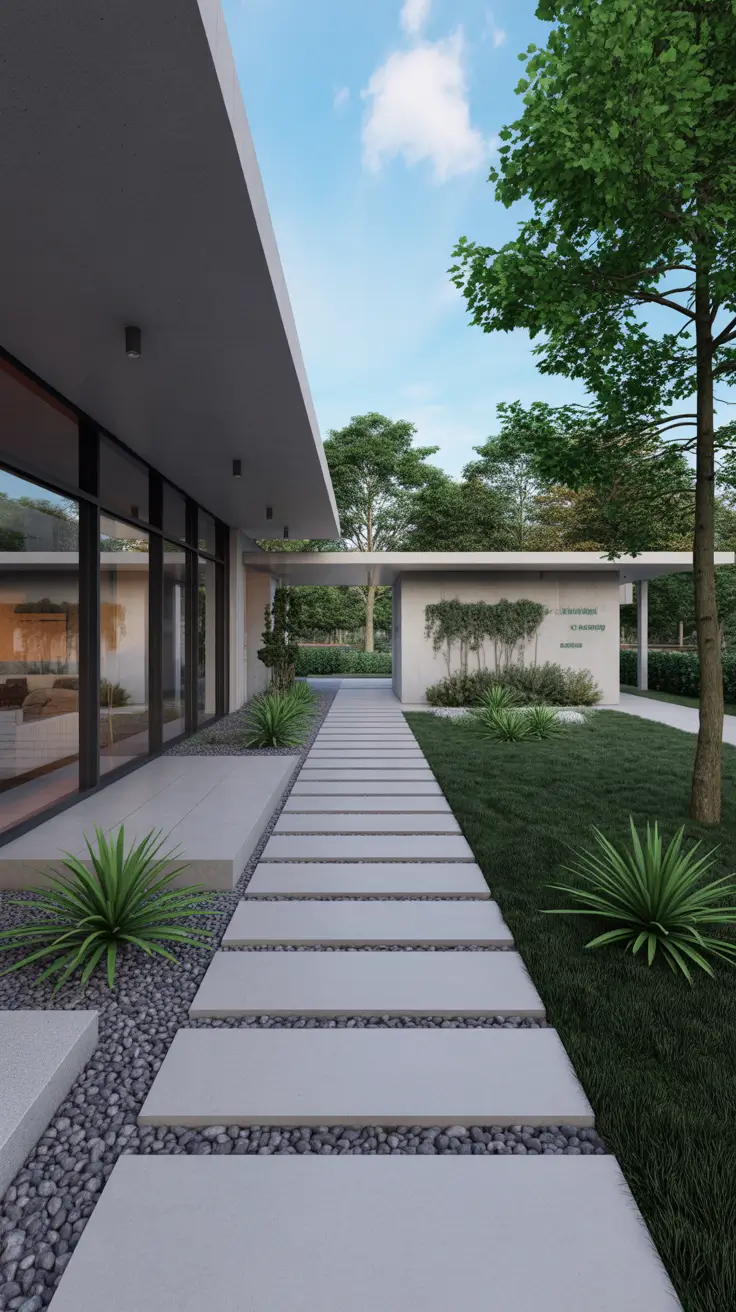 modern front yard 2026 Landscaping Ideas Entrance Walkways With Modern Lines