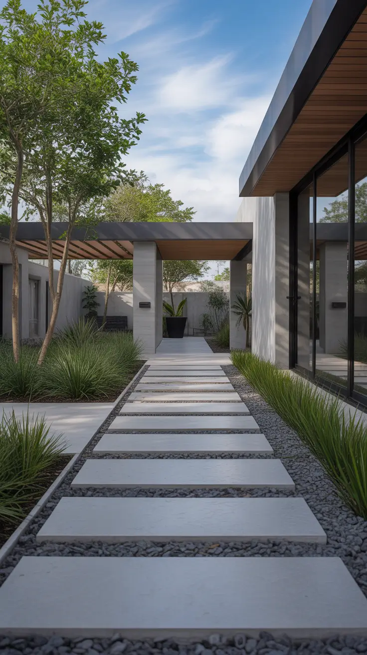 modern front yard 2026 Landscaping Ideas Entrance Walkways With Modern Lines