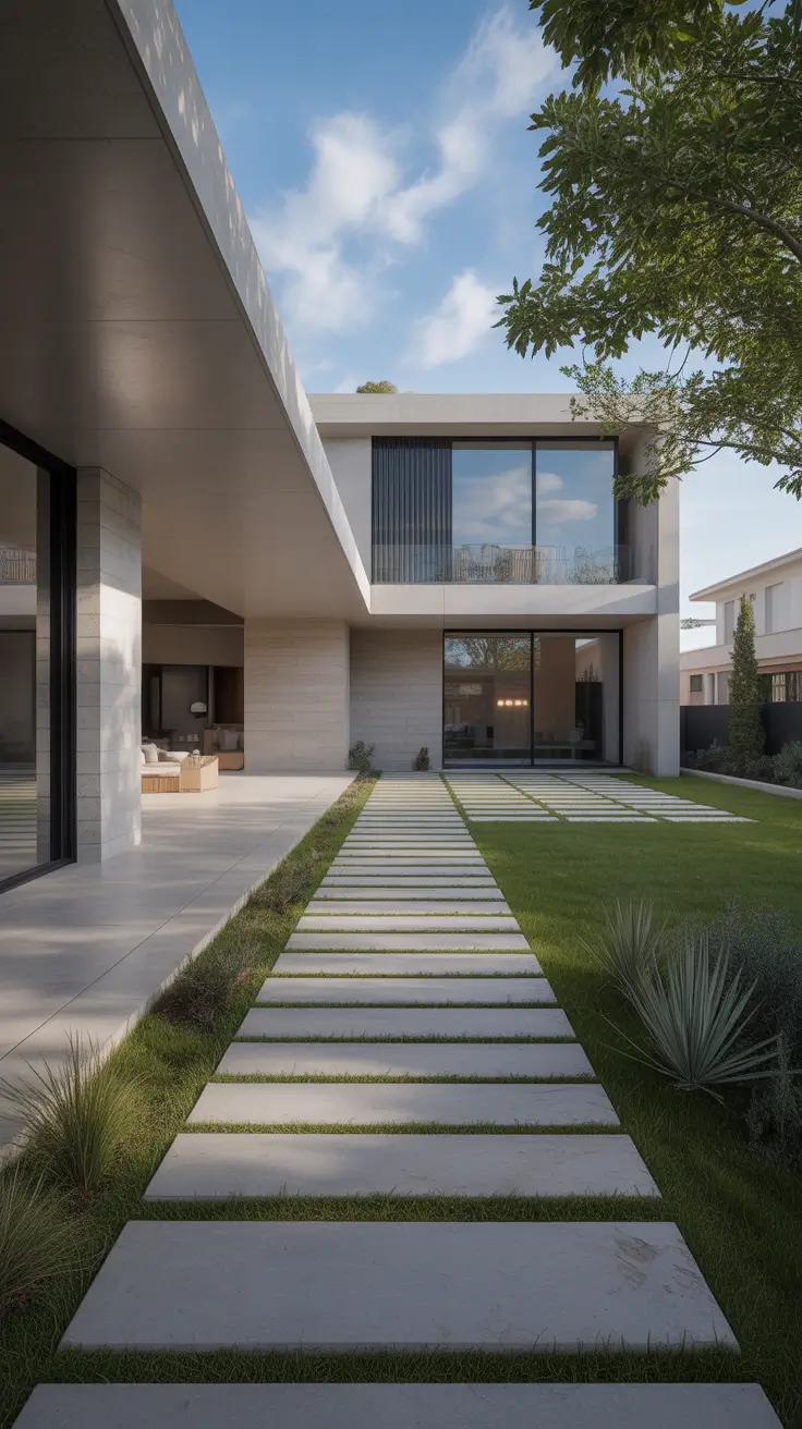 modern front yard 2026 Symmetrical Modern Front Yard Landscaping For Bold Architecture