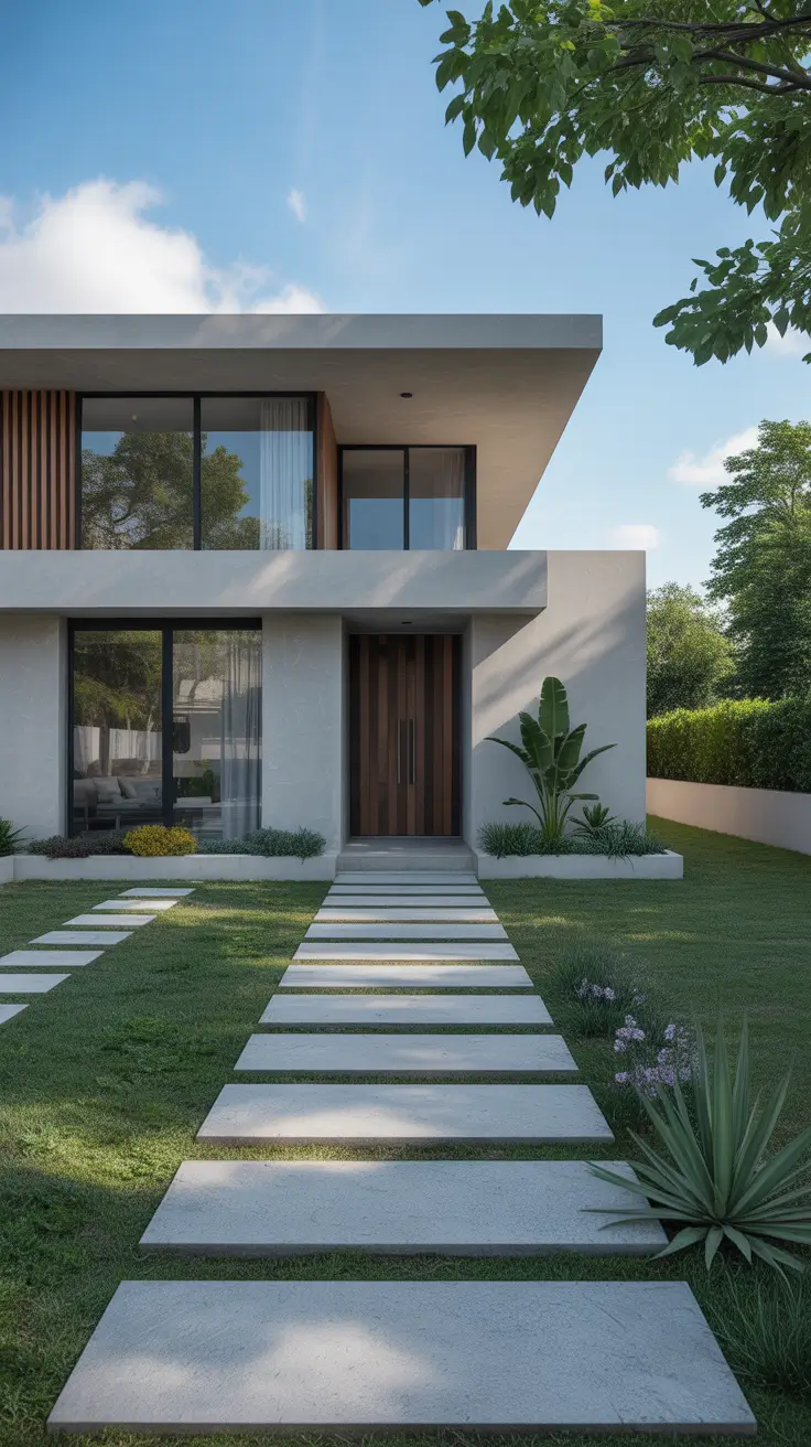 modern front yard 2026 Warm Contemporary Entrance With Soft Structured Greenery