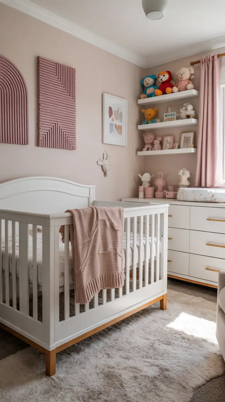 nursery ideas 2026 Blush Modern Nursery Ideas Girl With Soft Graphic Art