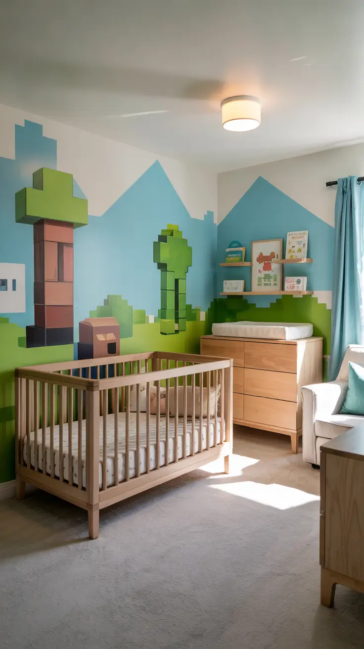 nursery ideas 2026 Playful Pixel Nursery Ideas Boy With Creative Wall Design