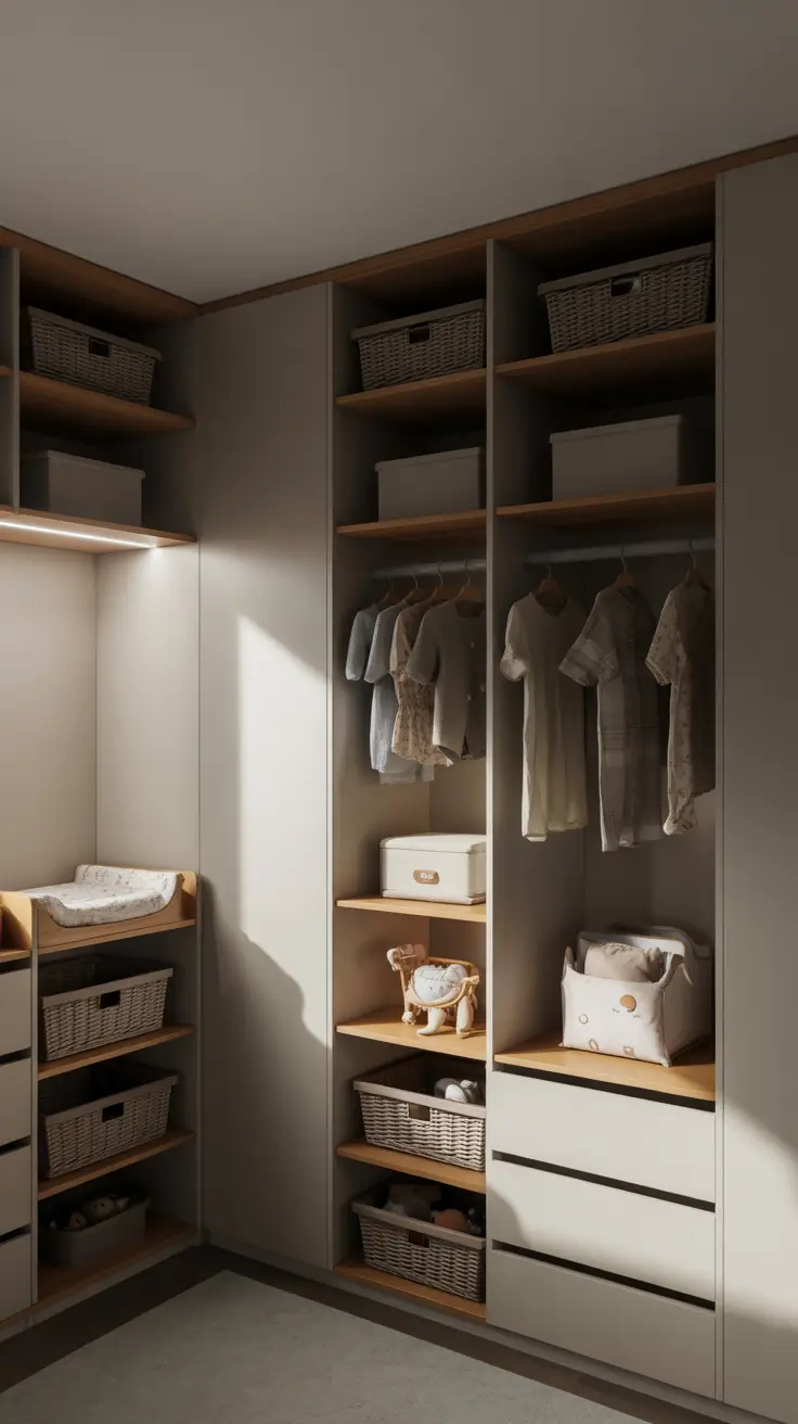 nursery remodel ideas 2026 17 — Nursery Remodel Ideas With Open Shelving And Soft Closet Lighting