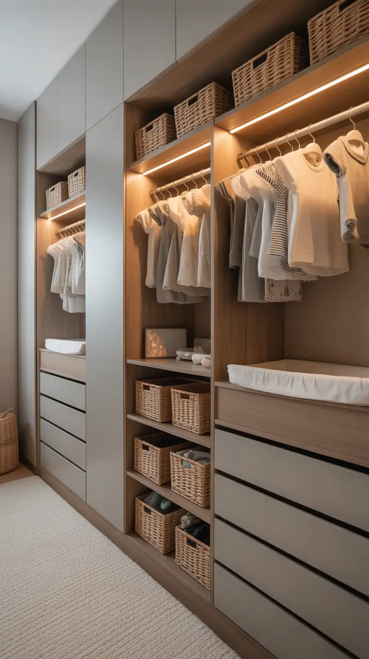 nursery remodel ideas 2026 17 — Nursery Remodel Ideas With Open Shelving And Soft Closet Lighting