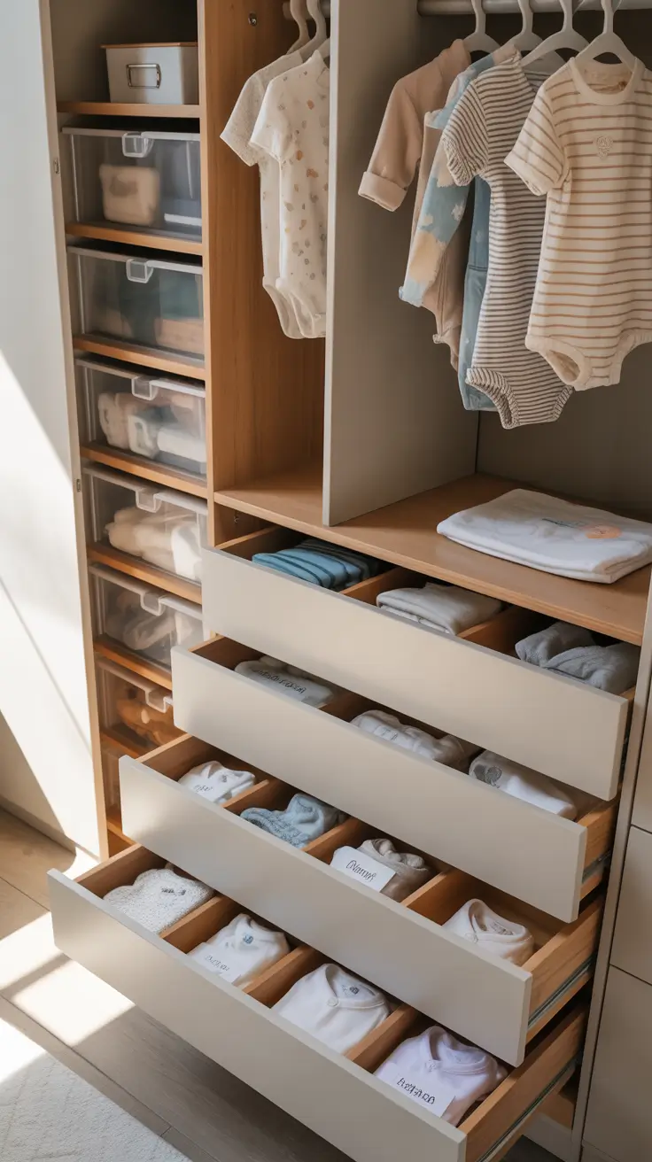 nursery remodel ideas 2026 18 — Nursery Remodel Ideas With Drawer Dividers And Baby Clothing Organization