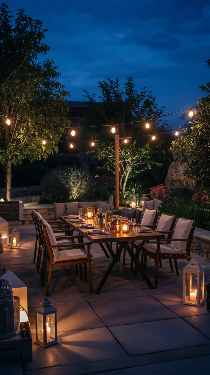 outdoor dinner parties night decor Outdoor Dinner Parties Night Decor With Candles And Lanterns