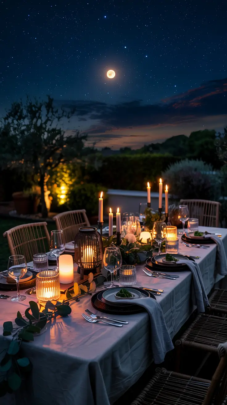 outdoor dinner parties night decor Outdoor Dinner Parties Night Decor With Candles And Lanterns