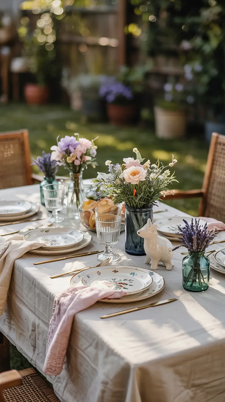 intimate outdoor dinner parties table styling ideas with soft florals