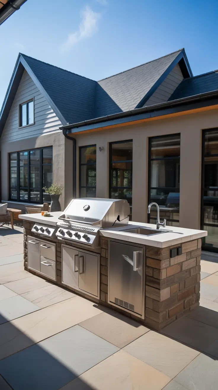 outdoor grill area ideas 2026 19 — Compact Stone Grill Island For Smart Modern Backyards