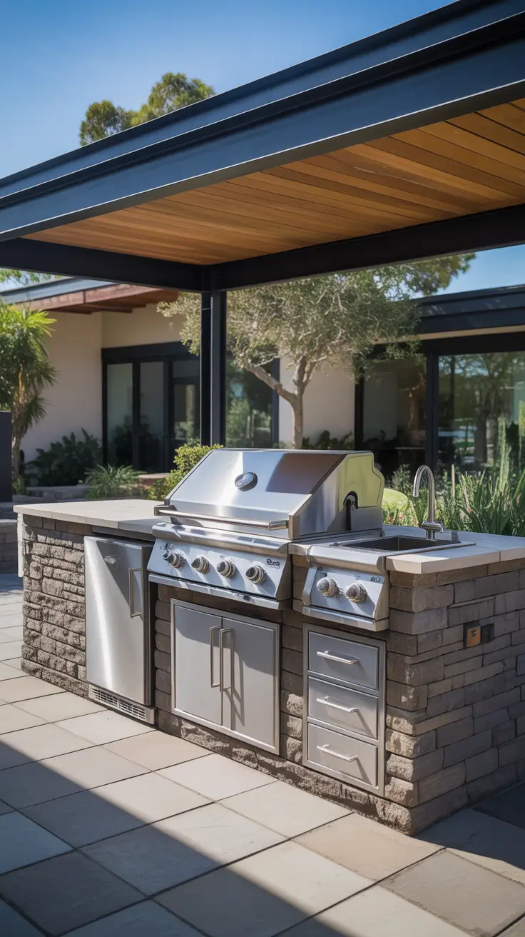 outdoor grill area ideas 2026 19 — Compact Stone Grill Island For Smart Modern Backyards