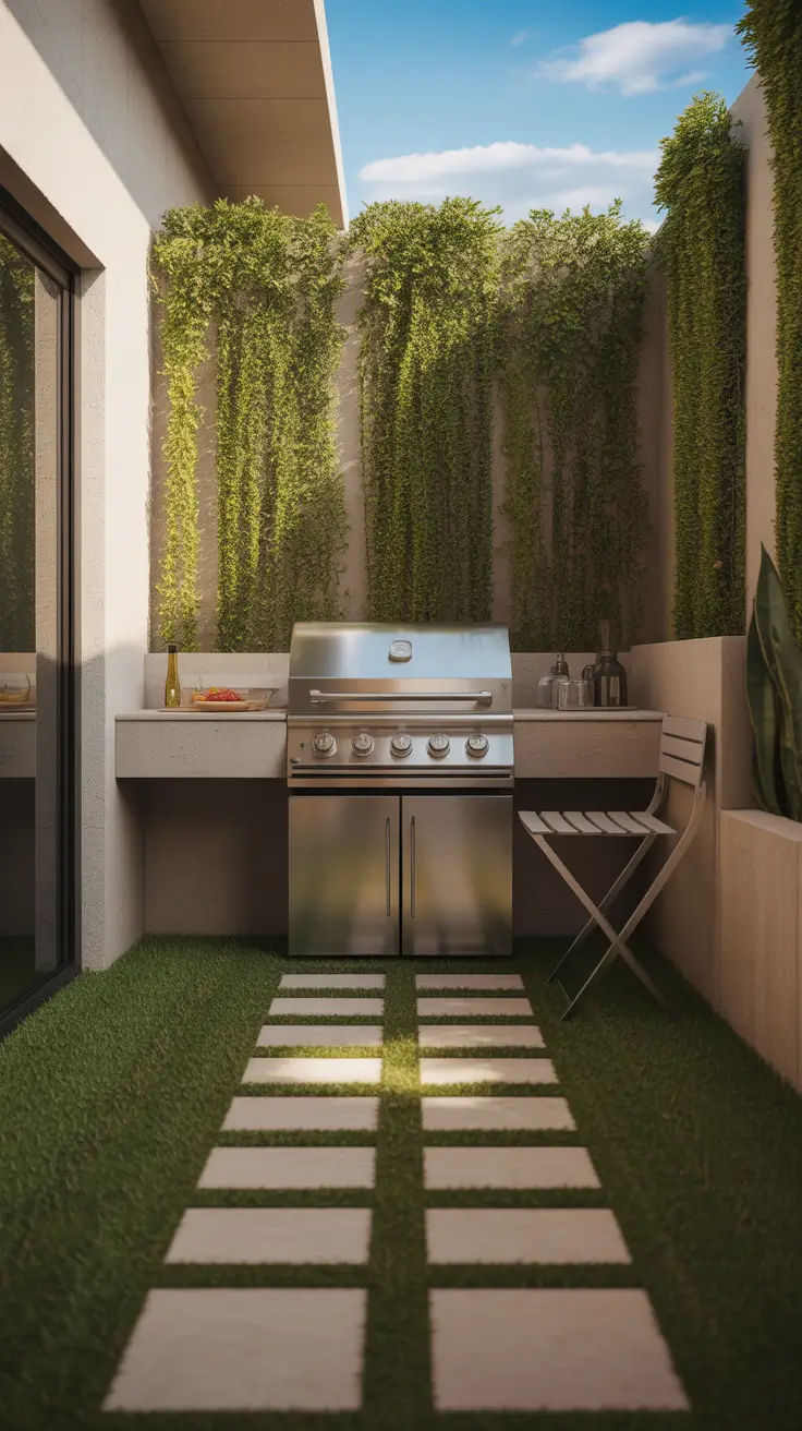 outdoor grill area ideas 2026 20 — Urban Courtyard Bbq Station With Vertical Greenery
