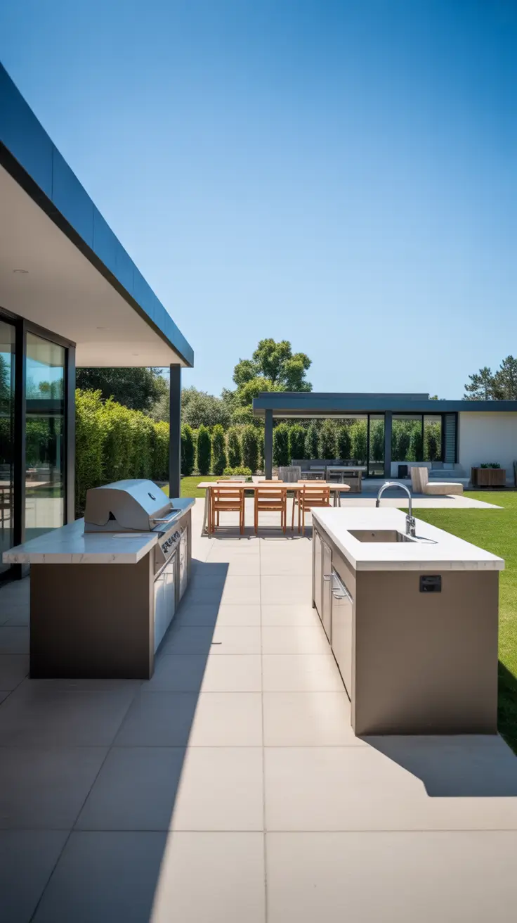 outdoor grill area ideas 2026 22 — Minimalist Parallel Outdoor Kitchen Layout For Modern Backyard Flow