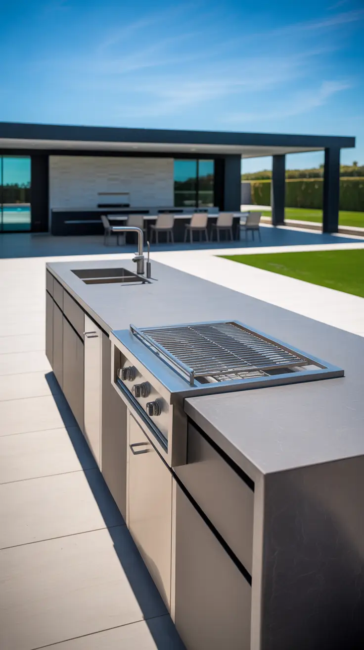 outdoor grill area ideas 2026 22 — Minimalist Parallel Outdoor Kitchen Layout For Modern Backyard Flow