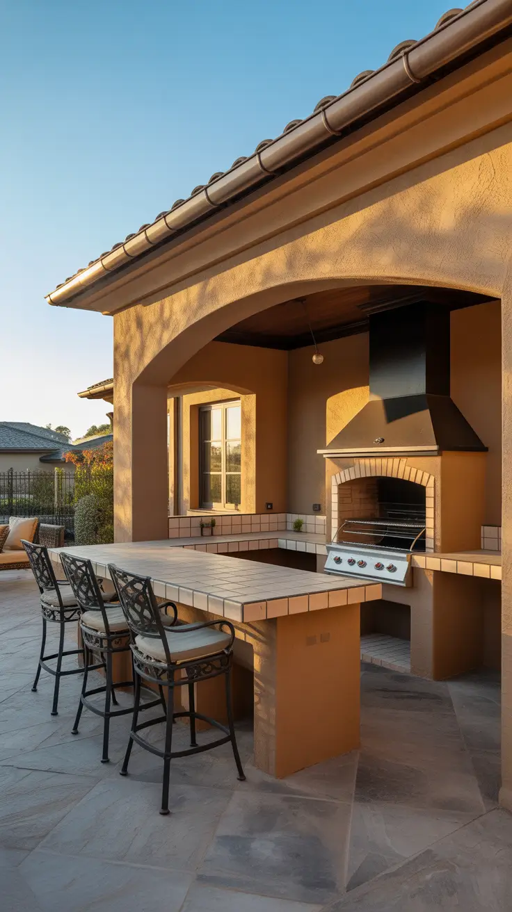 outdoor grill area ideas 2026 26 — Contemporary Pergola Grill Station With Warm Wood Accents