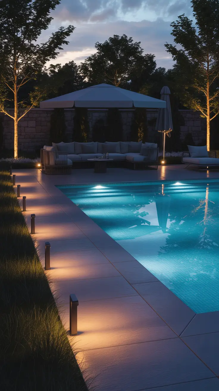 outdoor pool area 2026 Outdoor Pool Area Ground Lights For Evening Atmosphere