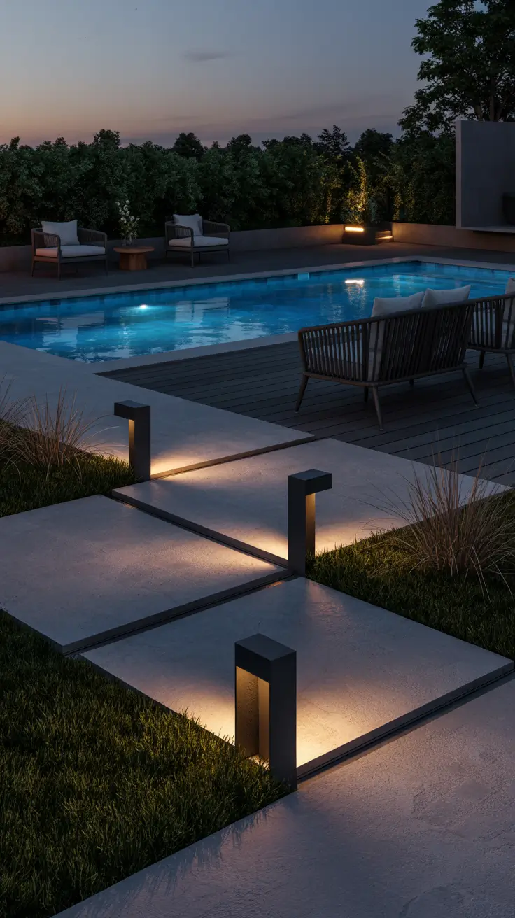 outdoor pool area 2026 Outdoor Pool Area Ground Lights For Evening Atmosphere