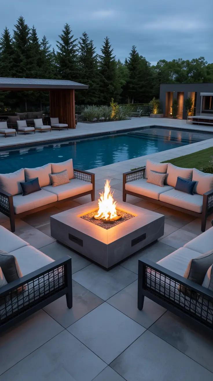 outdoor pool area 2026 Outdoor Pool Area With Fire Feature As A Statement Centerpiece