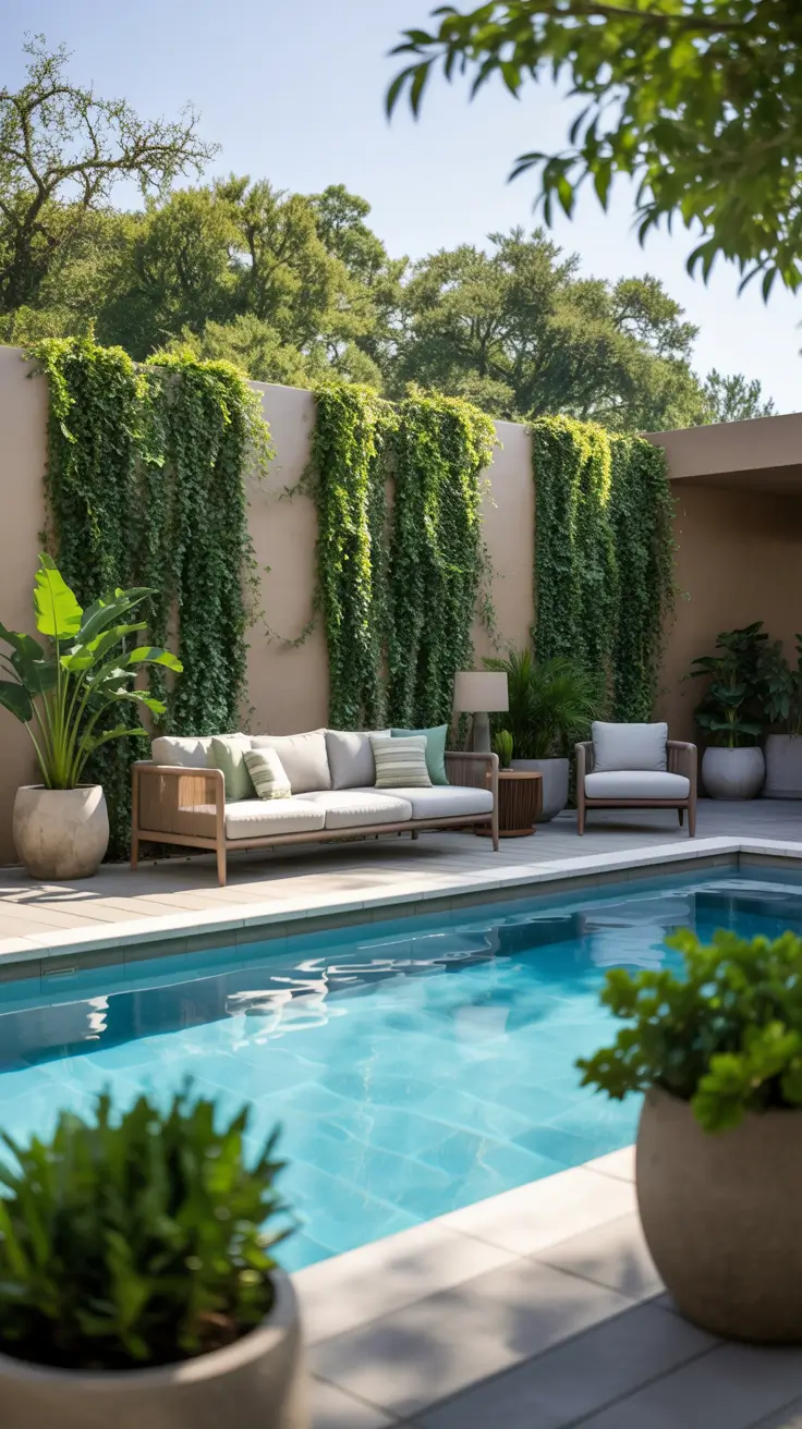 outdoor pool area 2026 Outdoor Pool Area With Green Walls For Privacy And Calm