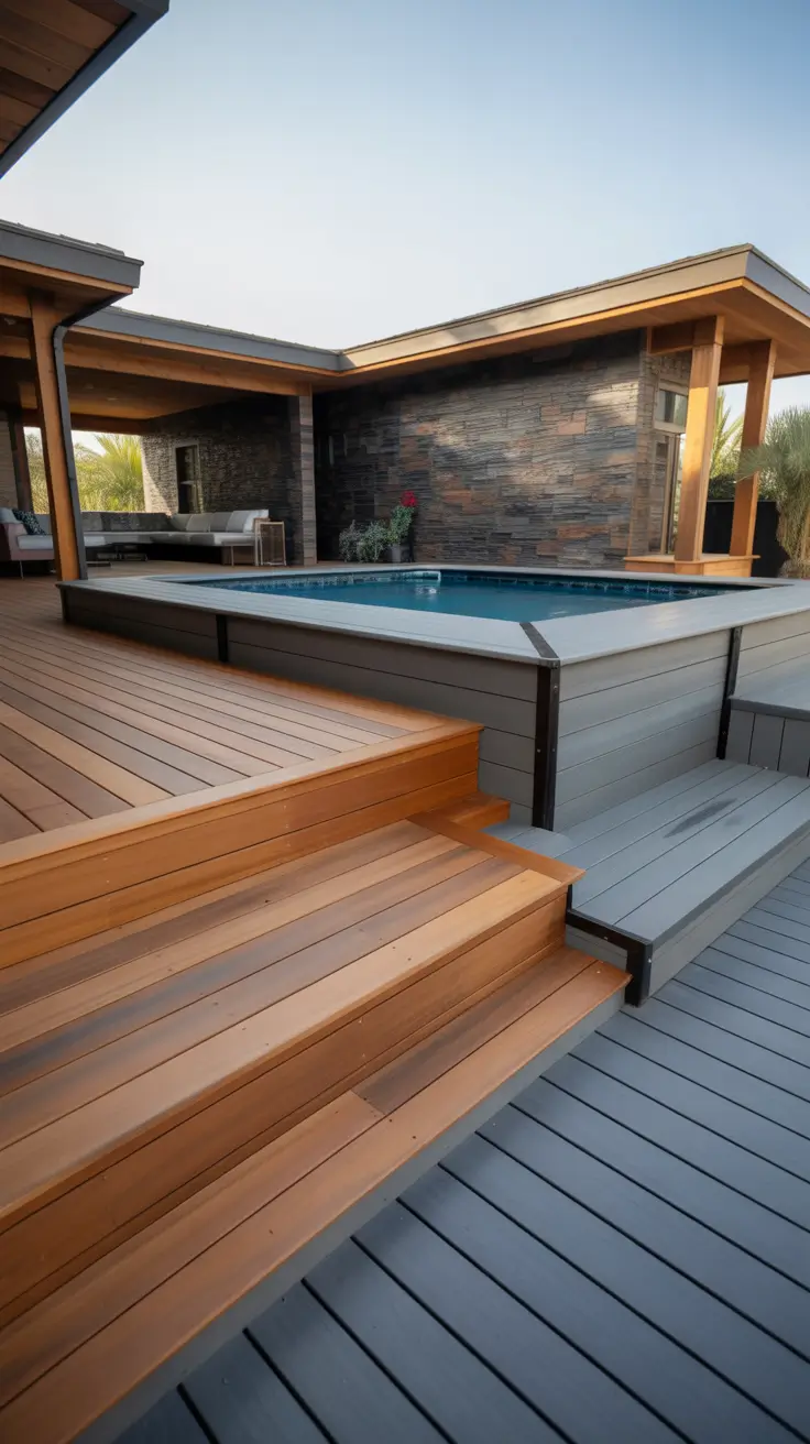 outdoor pool area above ground 2026 Outdoor Pool Area Above Ground With Integrated Deck Steps
