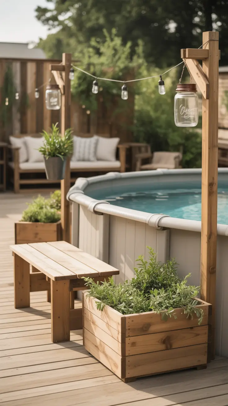 outdoor pool area above ground 2026 Outdoor Pool Area Above Ground With Cozy Evening Lighting