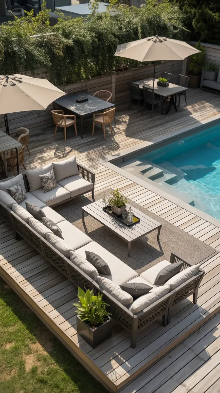 outdoor pool area above ground 2026 Outdoor Above Ground Pool Deck Area Styling Ideas