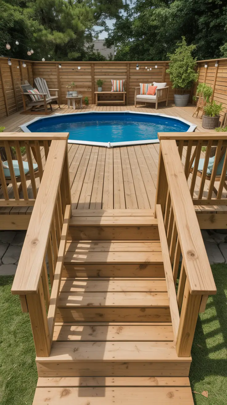 outdoor pool area above ground 2026 Outdoor Above Ground Pool Deck Area Styling Ideas