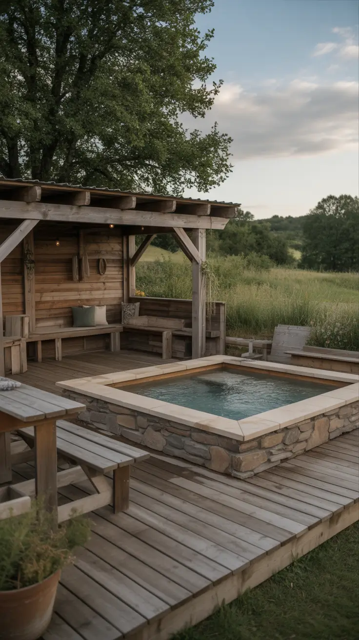 outdoor spa ideas 2026 Rustic Outdoor Spa Ideas Using Natural Materials