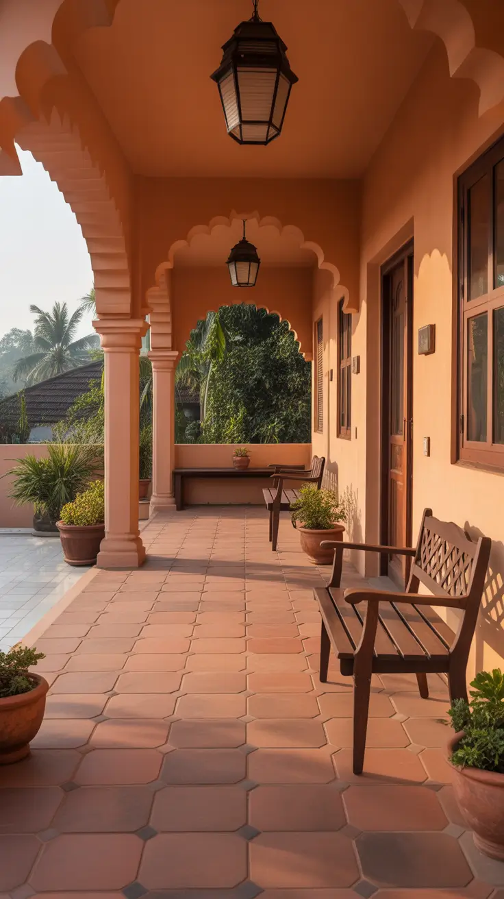 outdoor tiles for floor 2026 Design Front Porches Indian With Terracotta Texture