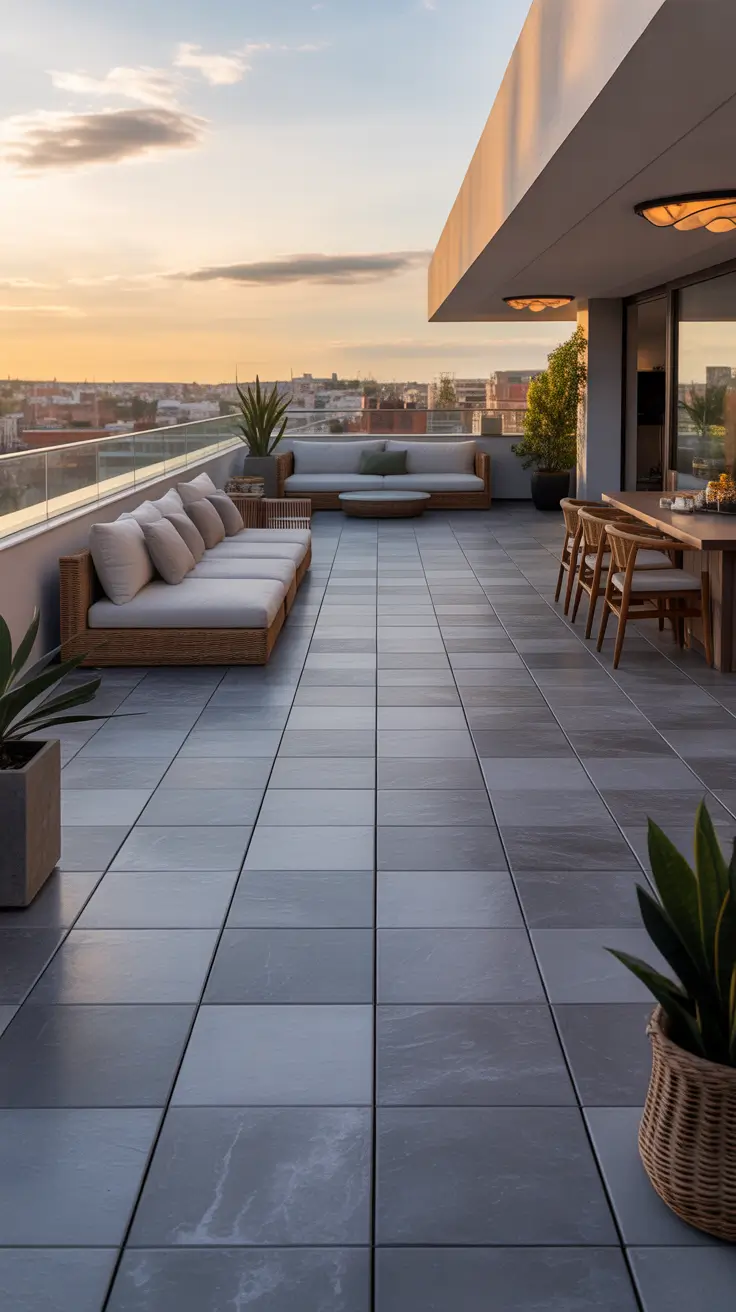 outdoor tiles for floor 2026 Rooftop Terrace Flooring With Large Outdoor Tiles
