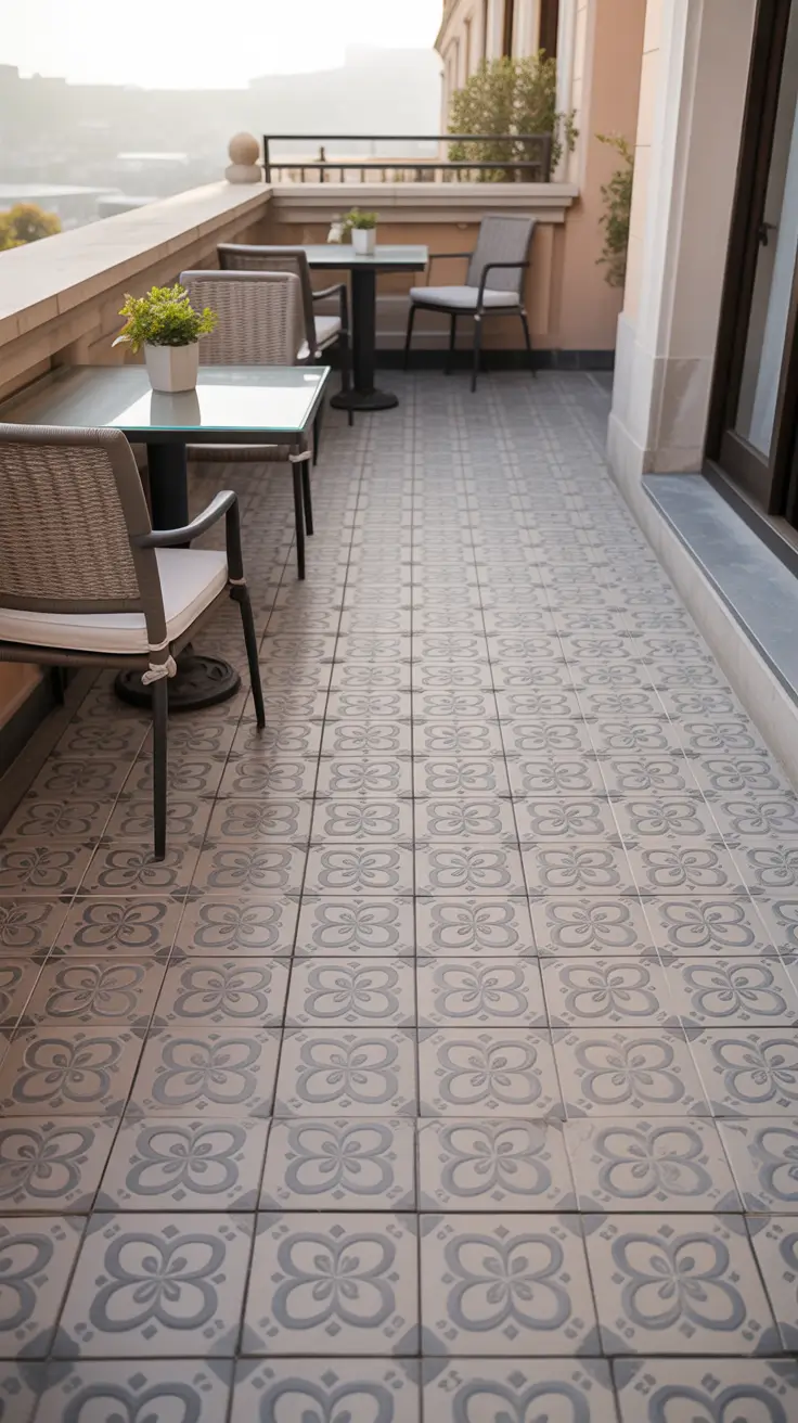 outdoor tiles for floor 2026 Stencilled Outdoor Floor Tiles With Decorative Texture