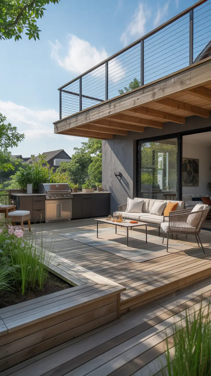 outside barbecue area ideas 2026 22 – Elevated Deck Outside Barbecue Area Ideas With Lounge Vibes