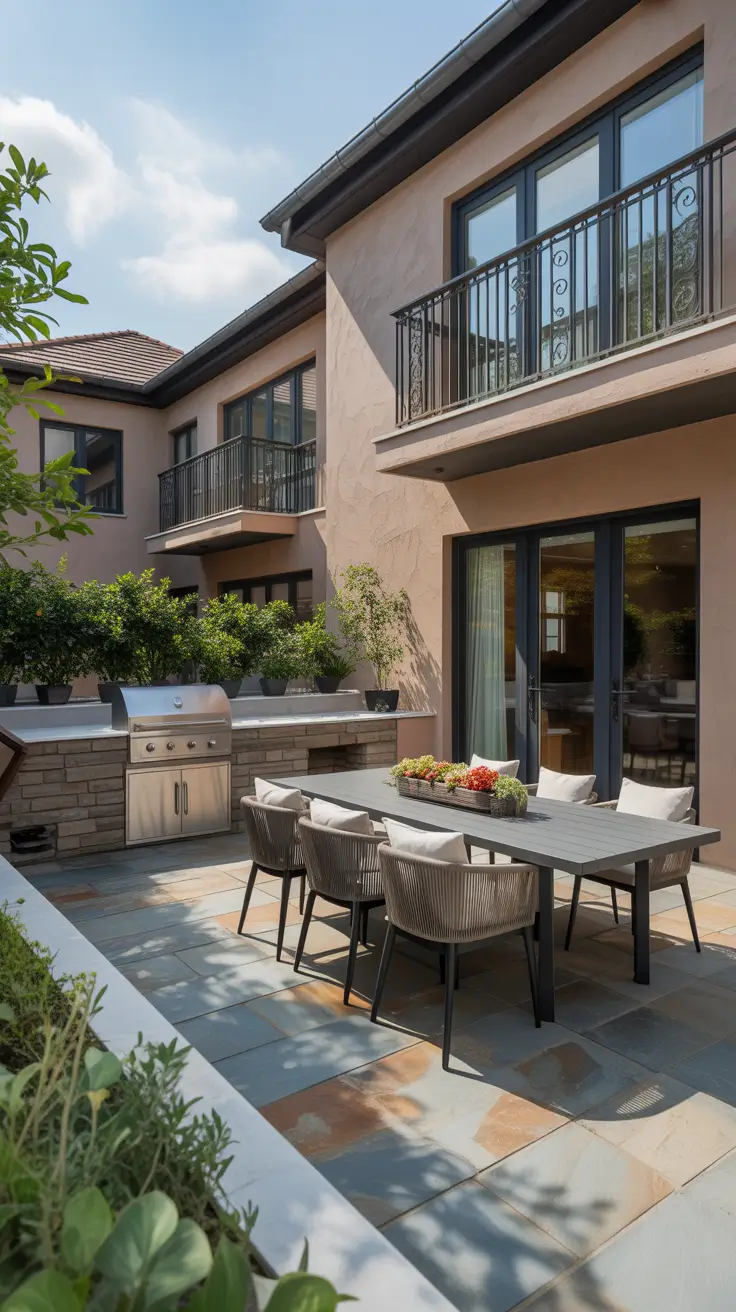 outside barbecue area ideas 2026 23 – Courtyard Outside Barbecue Area Ideas With Elegant Dining Setup