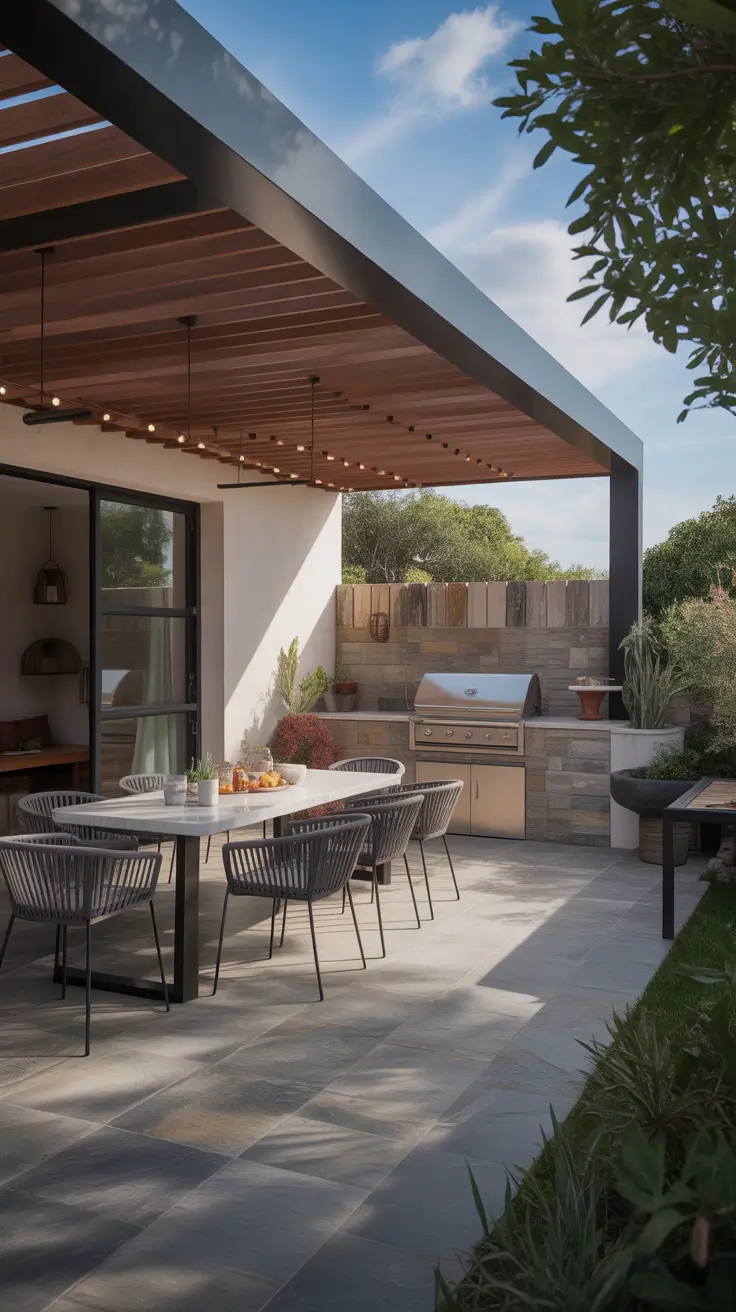 outside barbecue area ideas 2026 23 – Courtyard Outside Barbecue Area Ideas With Elegant Dining Setup