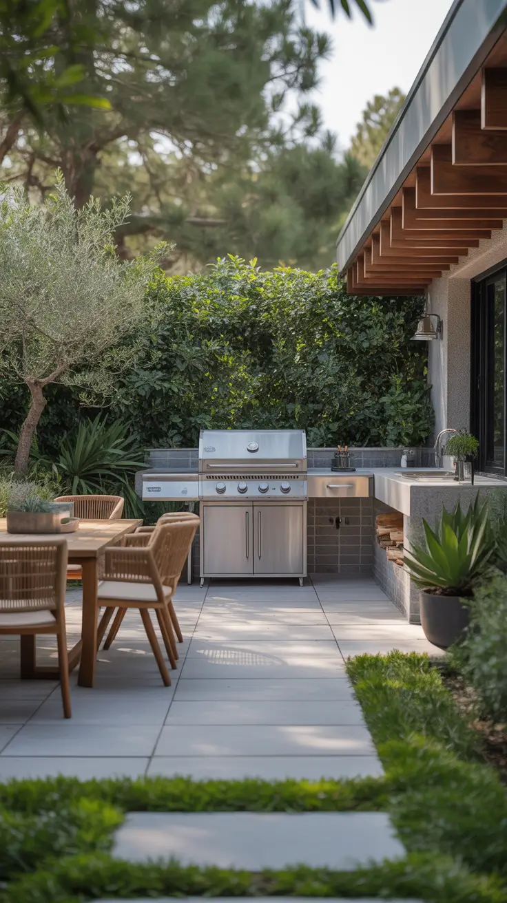 outside barbecue area ideas 2026 26 – Streamlined Modern Outside Barbecue Area Ideas With Open Shelving