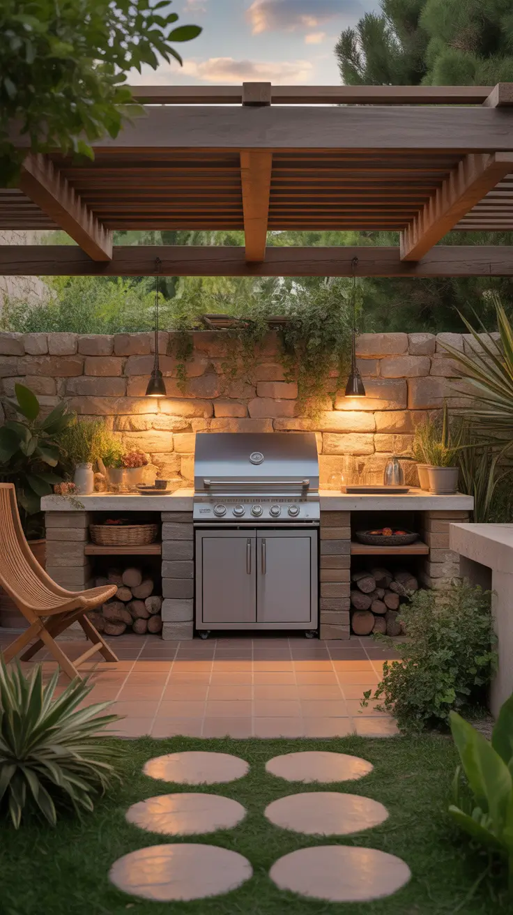 outside barbecue area ideas 2026 28 – Pergola-Style Outside Barbecue Area Ideas With Warm Evening Glow